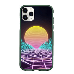 Чехол iPhone 11 Pro матовый Vaporwave Закат солнца в горах Neon