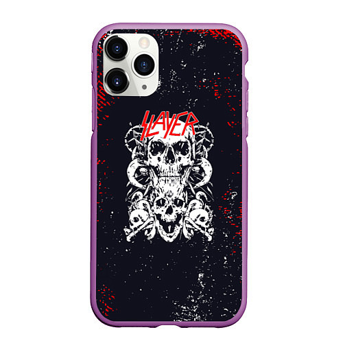 Чехол iPhone 11 Pro матовый SLAYER СЛЭЙЕР ЧЕРЕП БРЫЗГИ / 3D-Фиолетовый – фото 1