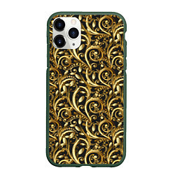 Чехол iPhone 11 Pro матовый Золотистые узоры, цвет: 3D-темно-зеленый