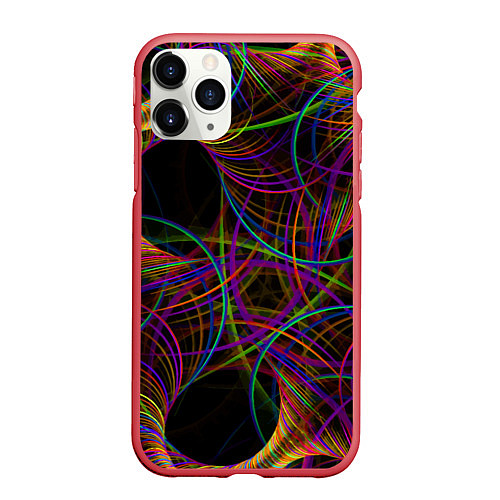 Чехол iPhone 11 Pro матовый Deep black space and wormholes / 3D-Красный – фото 1