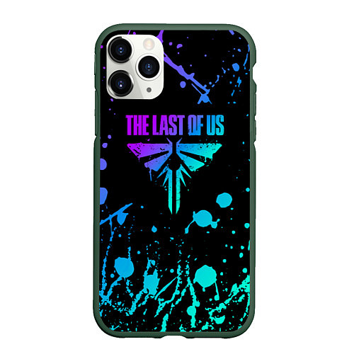 Чехол iPhone 11 Pro матовый The last of us брызги в неоновом окрккасе / 3D-Темно-зеленый – фото 1