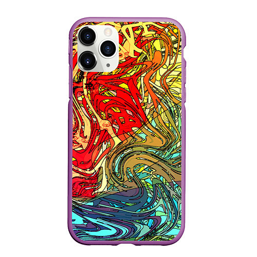 Чехол iPhone 11 Pro матовый Хаотичные линии Abstract pattern / 3D-Фиолетовый – фото 1