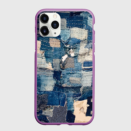 Чехол iPhone 11 Pro матовый Patchwork Jeans Осень Зима 2023 / 3D-Фиолетовый – фото 1