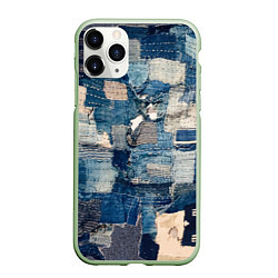 Чехол iPhone 11 Pro матовый Patchwork Jeans Осень Зима 2023, цвет: 3D-салатовый