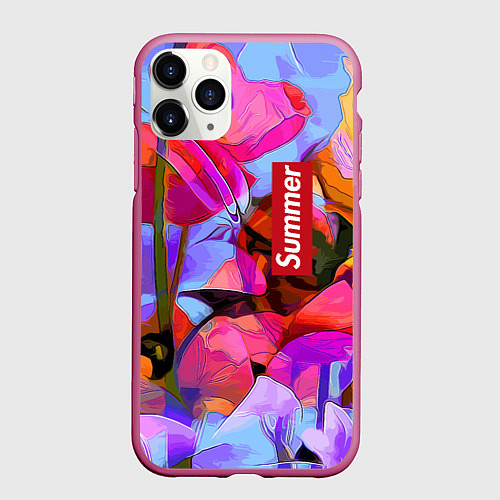 Чехол iPhone 11 Pro матовый Красочный летний цветочный паттерн Summer color pa / 3D-Малиновый – фото 1