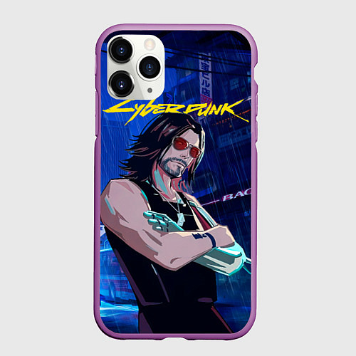 Чехол iPhone 11 Pro матовый Johnny Cyberpunk2077 / 3D-Фиолетовый – фото 1