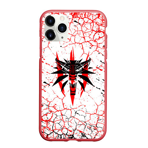 Чехол iPhone 11 Pro матовый The witcher ВОЛК Трещины / 3D-Красный – фото 1