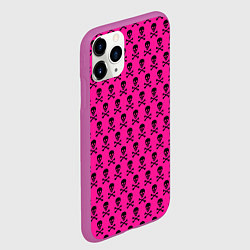Чехол iPhone 11 Pro матовый Розовый фон с черепами паттерн, цвет: 3D-фиолетовый — фото 2