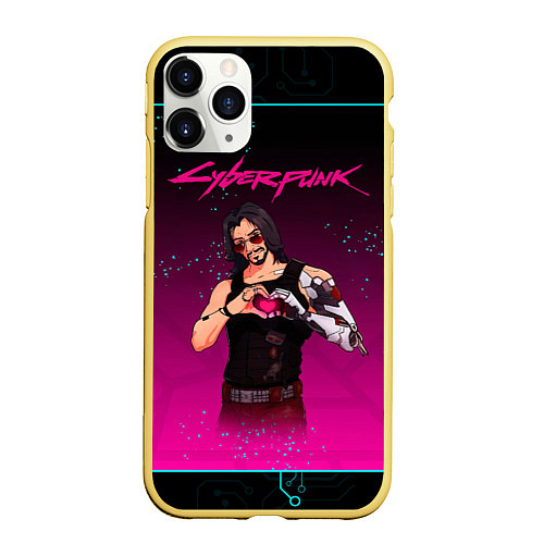 Чехол iPhone 11 Pro матовый Романтичный Johnny Cyberpunk2077 / 3D-Желтый – фото 1