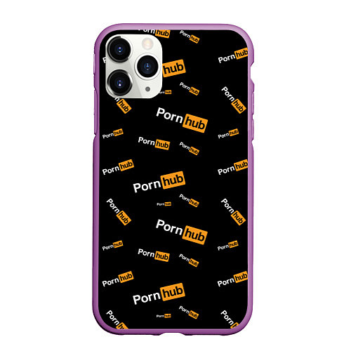 Чехол iPhone 11 Pro матовый PORN HUB НАДПИСИ ПАТТЕРН / 3D-Фиолетовый – фото 1