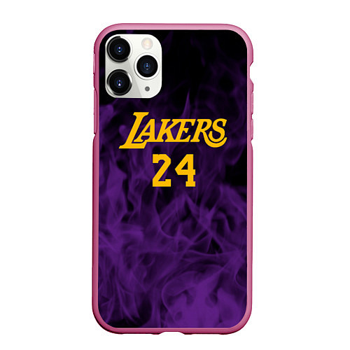 Чехол iPhone 11 Pro матовый Lakers 24 фиолетовое пламя / 3D-Малиновый – фото 1