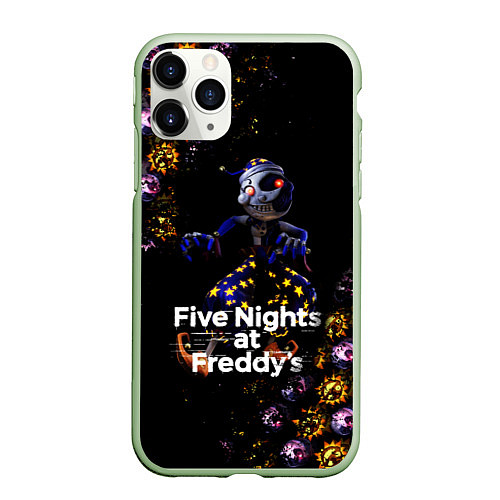 Чехол iPhone 11 Pro матовый Five Nights at Freddys Луна паттерн / 3D-Салатовый – фото 1