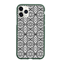 Чехол iPhone 11 Pro матовый Черно-белый абстрактный узор ромбы, цвет: 3D-темно-зеленый