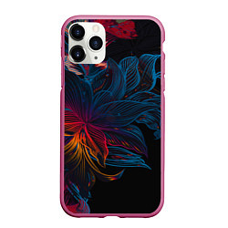 Чехол iPhone 11 Pro матовый Радужные цветы, цвет: 3D-малиновый