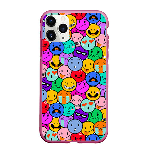 Чехол iPhone 11 Pro матовый Sticker bombing смайлы маленькие / 3D-Малиновый – фото 1