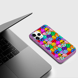 Чехол iPhone 11 Pro матовый Sticker bombing смайлы маленькие, цвет: 3D-фиолетовый — фото 2