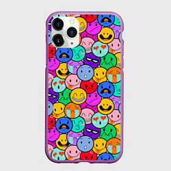 Чехол iPhone 11 Pro матовый Sticker bombing смайлы маленькие, цвет: 3D-фиолетовый
