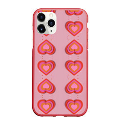 Чехол iPhone 11 Pro матовый Сердечки перевернутые, цвет: 3D-красный