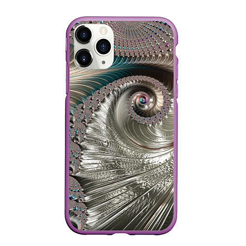 Чехол iPhone 11 Pro матовый Fractal pattern Spiral Серебристый фрактал спираль / 3D-Фиолетовый – фото 1