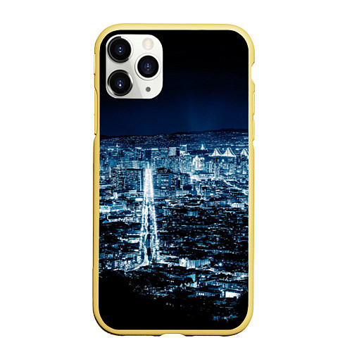 Чехол iPhone 11 Pro матовый Ночной город night city / 3D-Желтый – фото 1