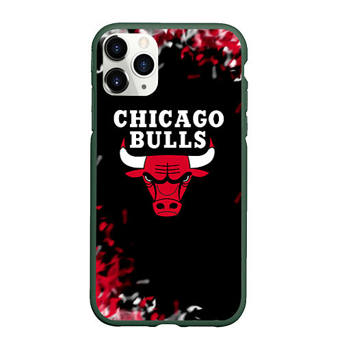 Чехол iPhone 11 Pro матовый Чикаго Буллз Chicago Bulls Огонь / 3D-Темно-зеленый – фото 1