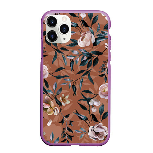 Чехол iPhone 11 Pro матовый Цветы Сад Кирпичного Цвета / 3D-Фиолетовый – фото 1