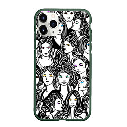 Чехол iPhone 11 Pro матовый 26 девушек, цвет: 3D-темно-зеленый