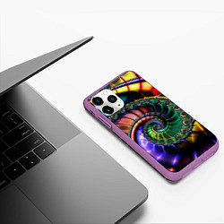 Чехол iPhone 11 Pro матовый Красочная фрактальная спираль Colorful fractal spi, цвет: 3D-фиолетовый — фото 2