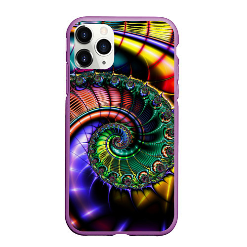 Чехол iPhone 11 Pro матовый Красочная фрактальная спираль Colorful fractal spi / 3D-Фиолетовый – фото 1