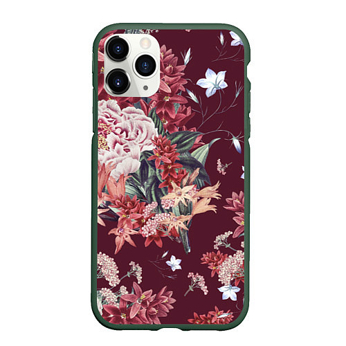 Чехол iPhone 11 Pro матовый Цветы Прекрасный Букет / 3D-Темно-зеленый – фото 1