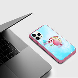 Чехол iPhone 11 Pro матовый Милый поросенок с цветами, цвет: 3D-малиновый — фото 2