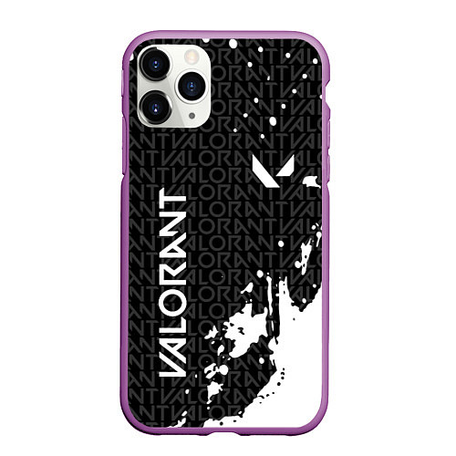 Чехол iPhone 11 Pro матовый Valorant - Паттерн надписи / 3D-Фиолетовый – фото 1
