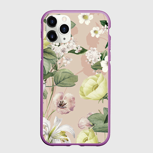 Чехол iPhone 11 Pro матовый Цветы Свадебный Букет / 3D-Фиолетовый – фото 1
