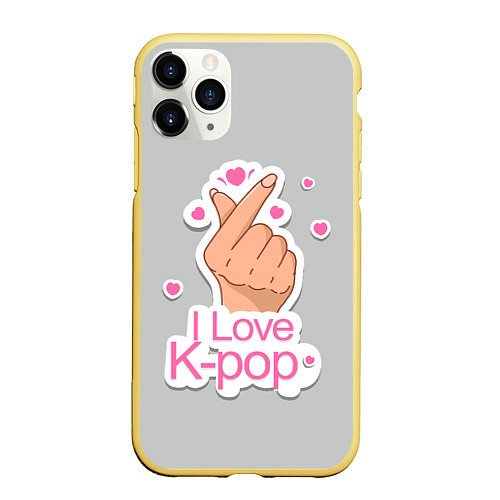 Чехол iPhone 11 Pro матовый Я люблю K-pop - жест Хани / 3D-Желтый – фото 1