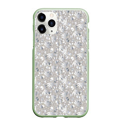 Чехол iPhone 11 Pro матовый Белые объемные узоры, цвет: 3D-салатовый