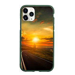 Чехол iPhone 11 Pro матовый Закат у океана, цвет: 3D-темно-зеленый