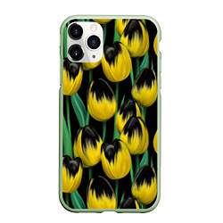 Чехол iPhone 11 Pro матовый Цветы Желтые Тюльпаны, цвет: 3D-салатовый