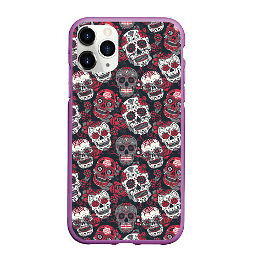 Чехол iPhone 11 Pro матовый День мертвых Черепа Мексика / 3D-Фиолетовый – фото 1