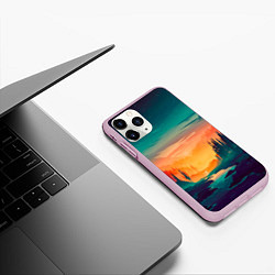 Чехол iPhone 11 Pro матовый Лес на закате природа, цвет: 3D-розовый — фото 2