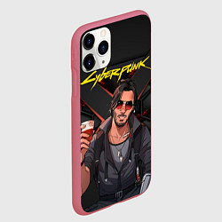 Чехол iPhone 11 Pro матовый Джонни с бокалом, цвет: 3D-малиновый — фото 2