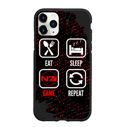 Чехол iPhone 11 Pro матовый Eat, Sleep, Mass Effect, Repeat / 3D-Черный – фото 1