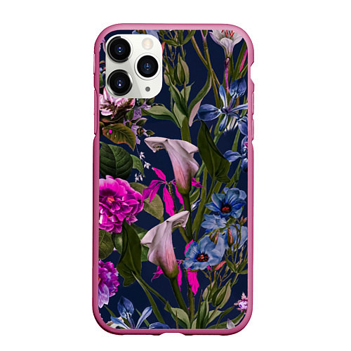 Чехол iPhone 11 Pro матовый Цветы Таинственные / 3D-Малиновый – фото 1