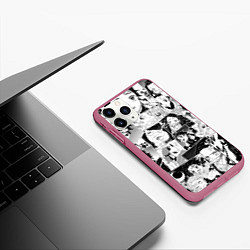Чехол iPhone 11 Pro матовый Клинок рассекающий демонов паттерн, цвет: 3D-малиновый — фото 2