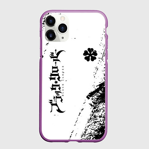 Чехол iPhone 11 Pro матовый Black clover чёрный клевер вертикальная надпись / 3D-Фиолетовый – фото 1