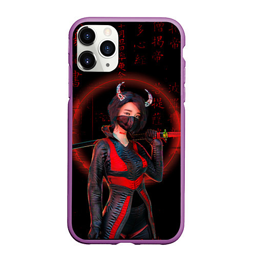 Чехол iPhone 11 Pro матовый Neon oni кунаичи / 3D-Фиолетовый – фото 1