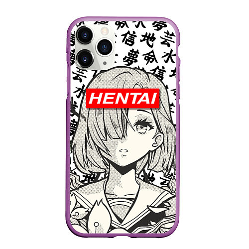 Чехол iPhone 11 Pro матовый HENTAI SCHOOL GIRL ХЕНТАЙ ШКОЛЬНИЦА / 3D-Фиолетовый – фото 1