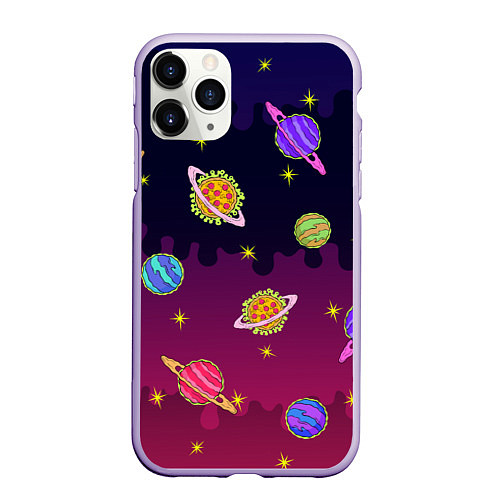 Чехол iPhone 11 Pro матовый Pizza in Space / 3D-Светло-сиреневый – фото 1