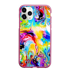 Чехол iPhone 11 Pro матовый Неоновые всплески красок Лето Neon splashes of col, цвет: 3D-малиновый