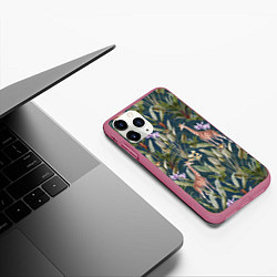 Чехол iPhone 11 Pro матовый Цветы Безвременники и Жирафы, цвет: 3D-малиновый — фото 2