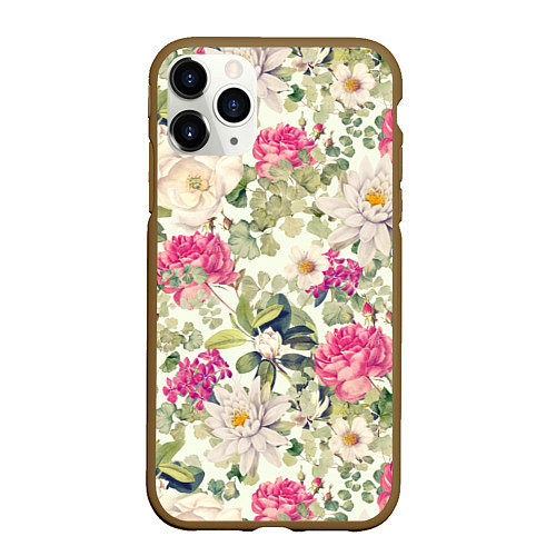 Чехол iPhone 11 Pro матовый Цветы Винтажные Розы / 3D-Коричневый – фото 1